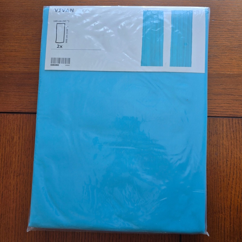 IKEA Vivan Curtains LONG Pair 57x118 Turquoise Blue Textured Panels 203.893.30
